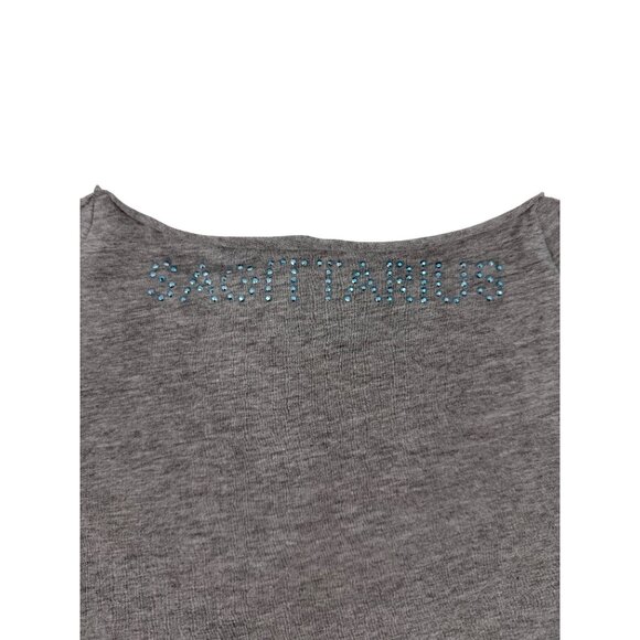 Vtg 90s NWT Gray Studded Sagittarius Zodiac Tee | McBling Noughties Grunge Y2K M - Picture 13 of 15